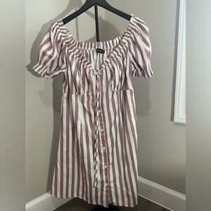 PrettyLittleThing Mauve and White Striped Button-Front Dress